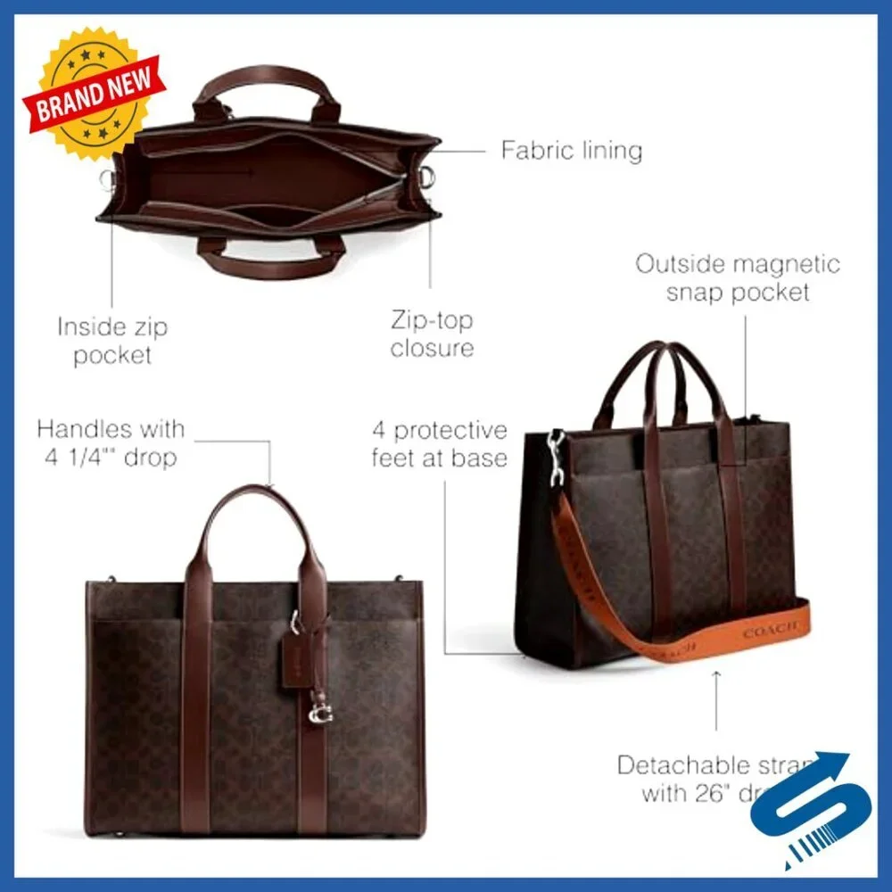 Men's Signature Canvas Tote Bag with Laptop Compartment & Detachable Strap